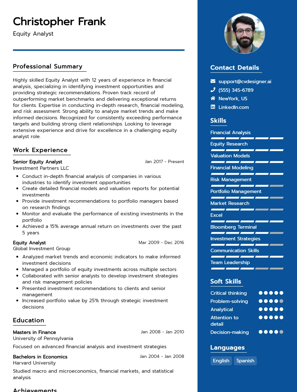 Equity Analyst CV Example