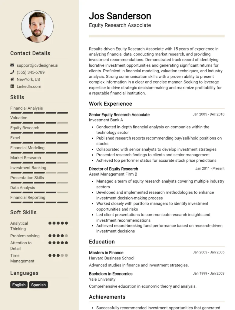 7 Equity Analyst CV Examples And Downloadable Templates For 2024 ...