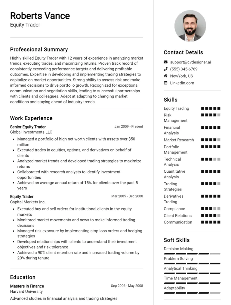 Equity Trader CV Example for 2025: Tips & Templates
