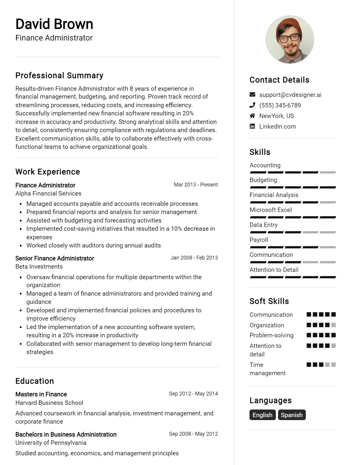 Finance Administrator CV Example
