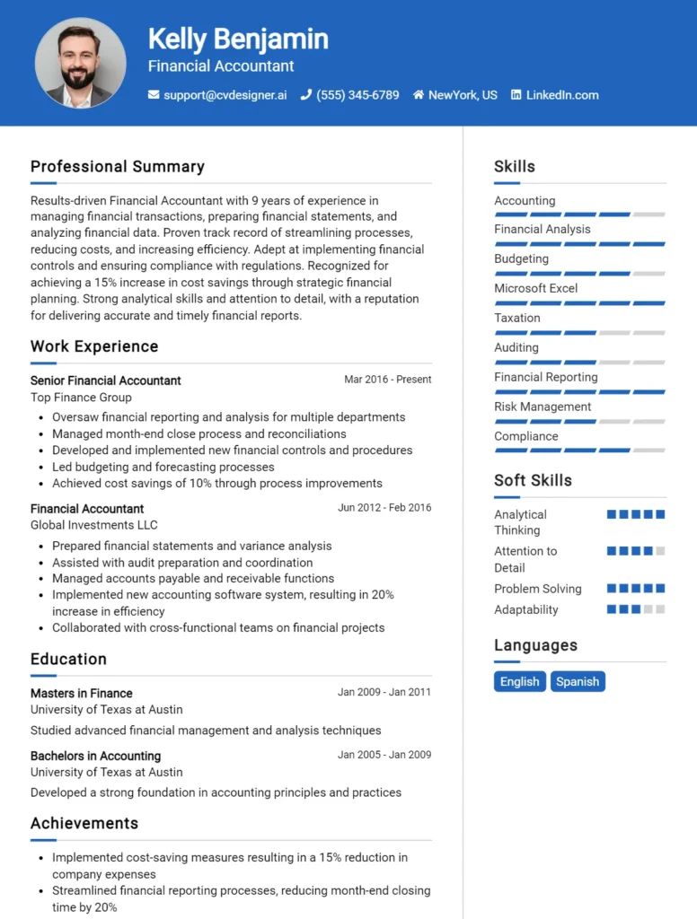 Financial Accountant CV Example