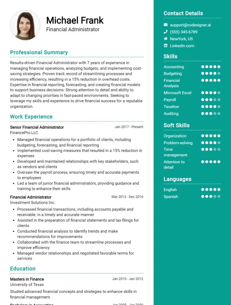 Financial Administrator CV Example
