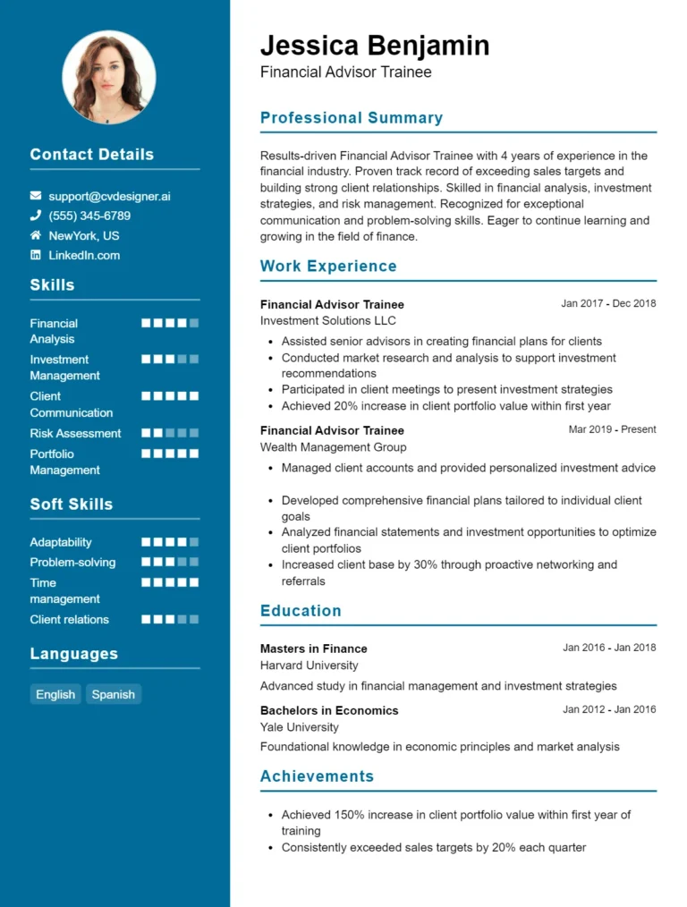 Financial Advisor Trainee CV Example for 2025: Best Tips & Templates