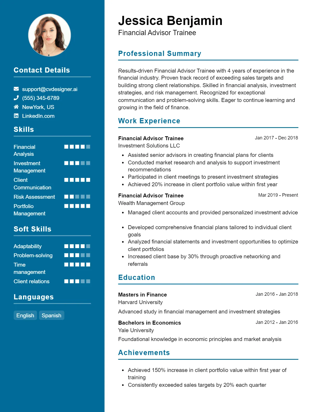 Financial Advisor Trainee CV Example