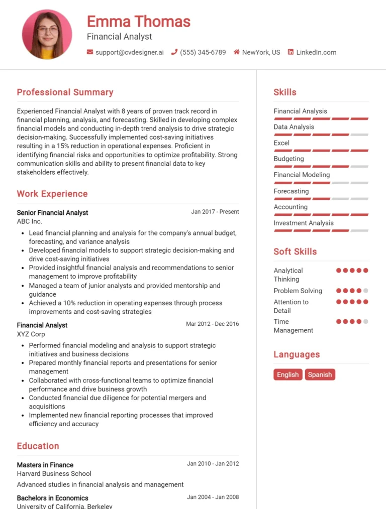 18 Financial Analyst CV Examples And Templates for 2025
