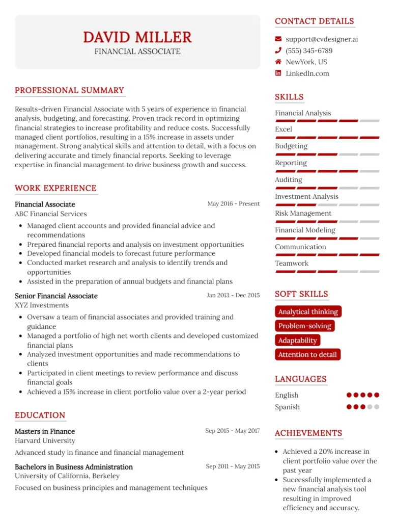 Financial Associate CV Example