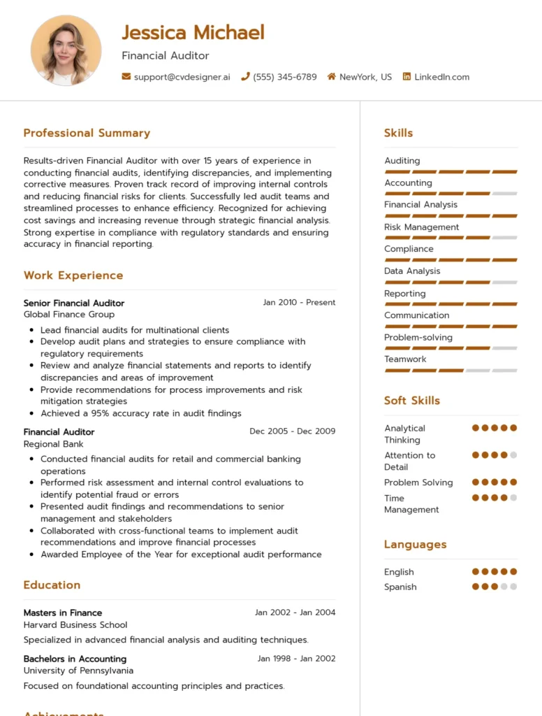 Financial Auditor CV Example