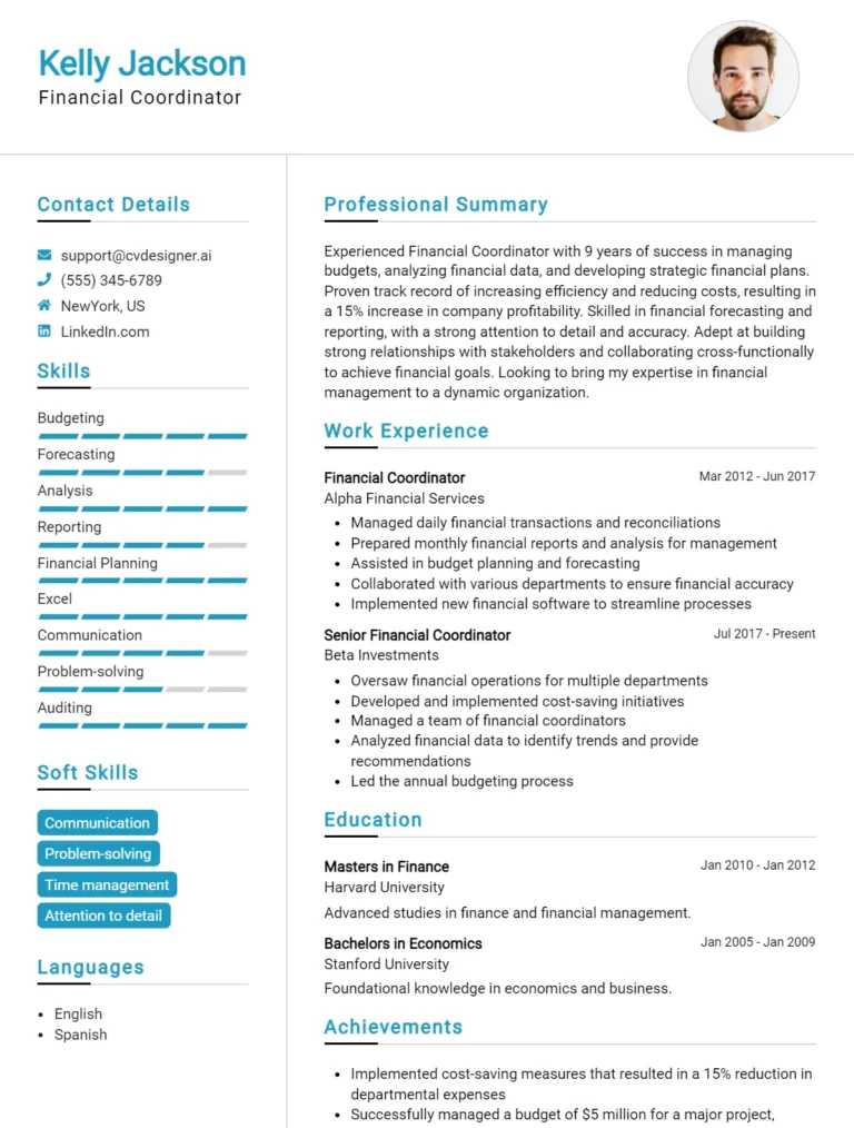 Financial Coordinator CV Example For 2025: Best Formatting Tips