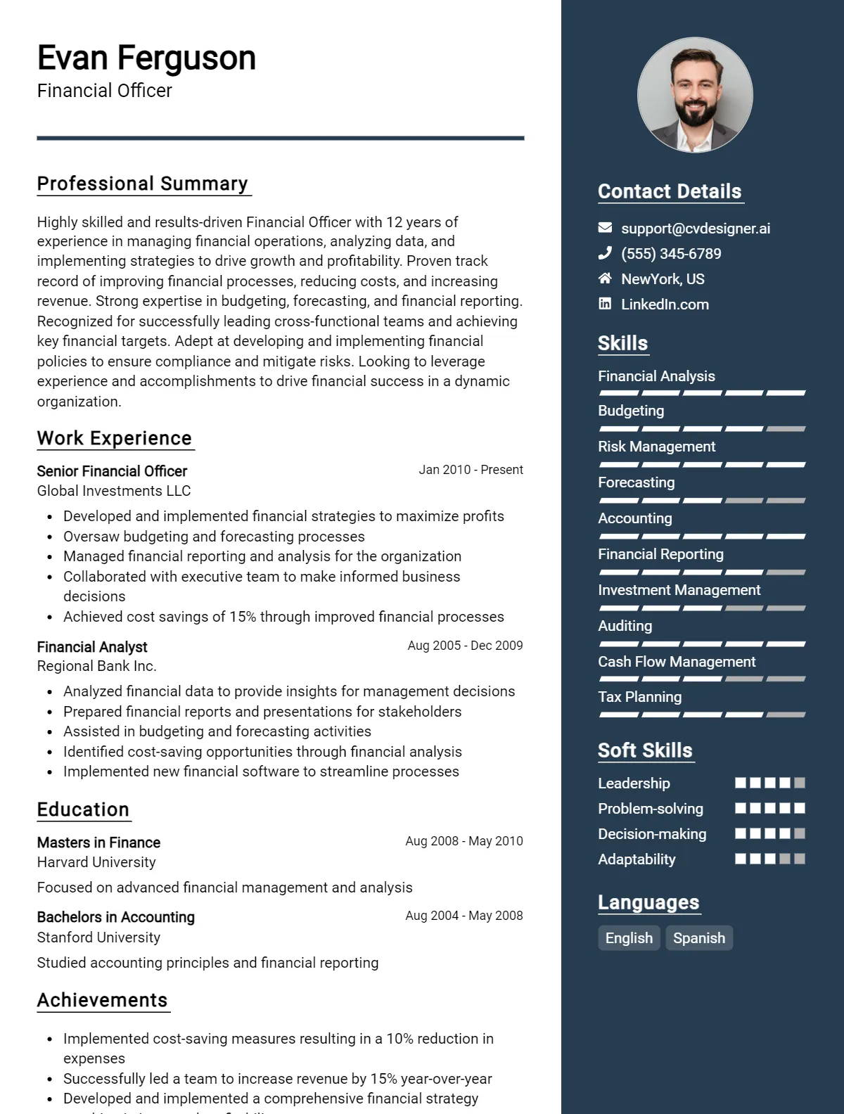 Financial Officer CV Example