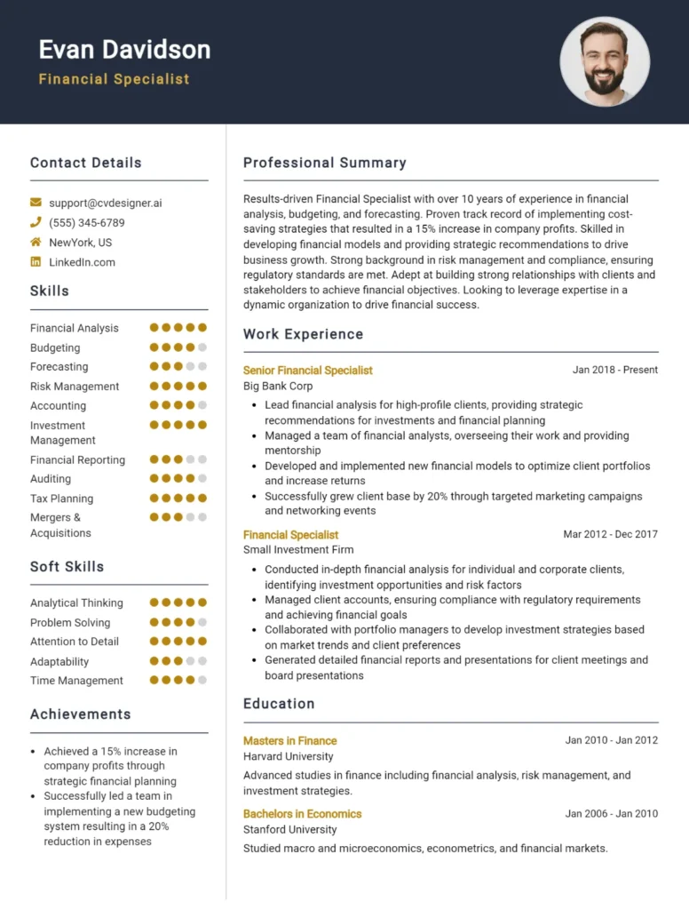 Financial Specialist CV Example