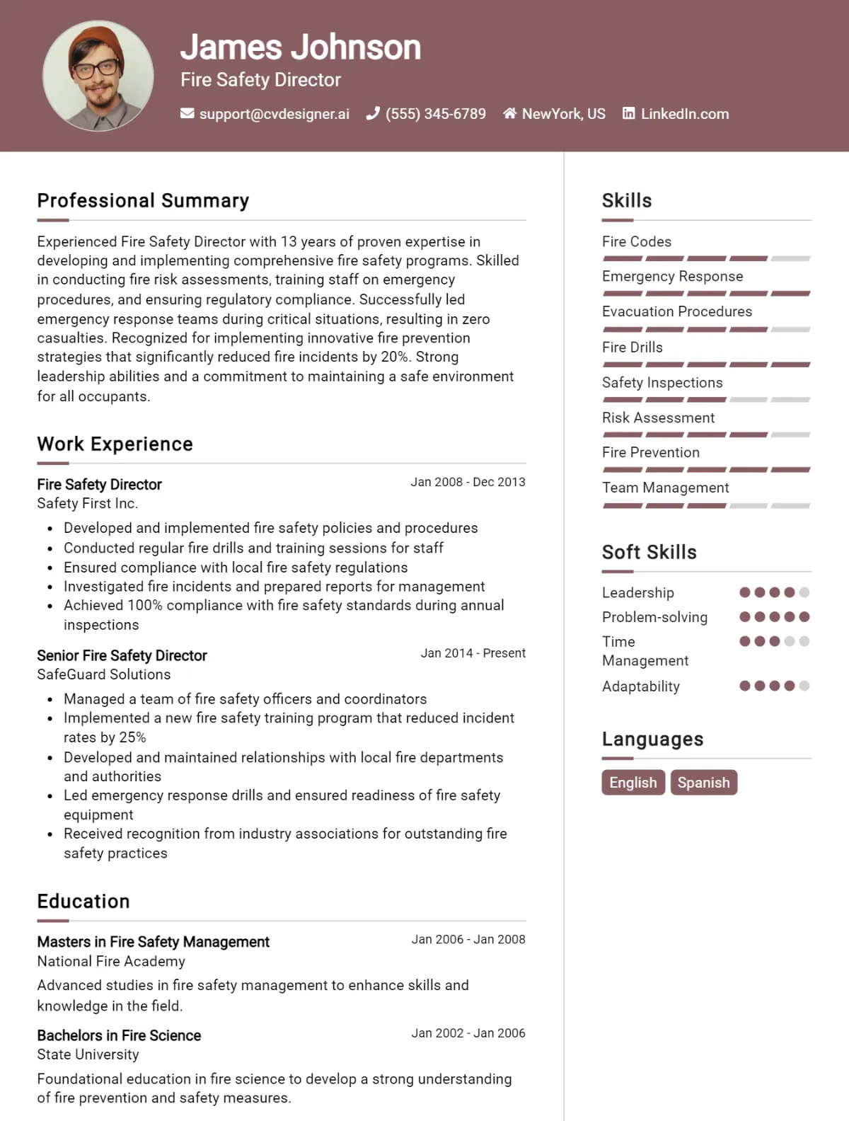 Fire Safety Director CV Example