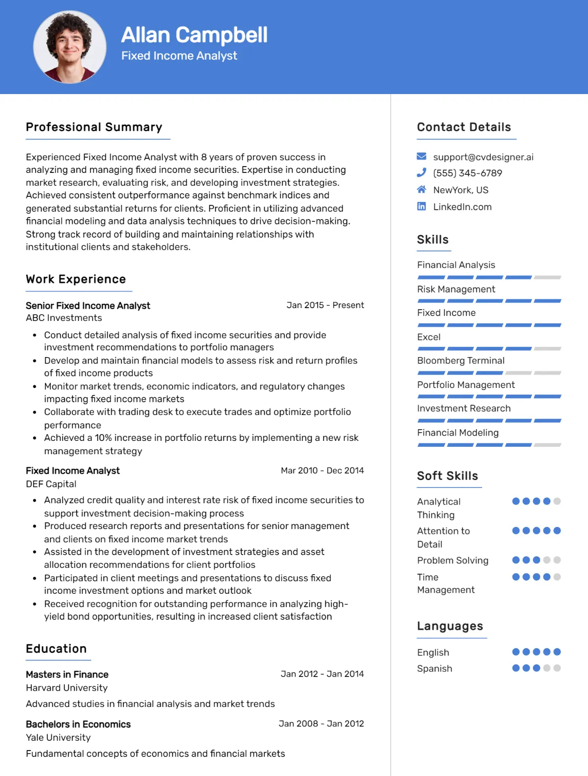 Fixed Income Analyst CV Example