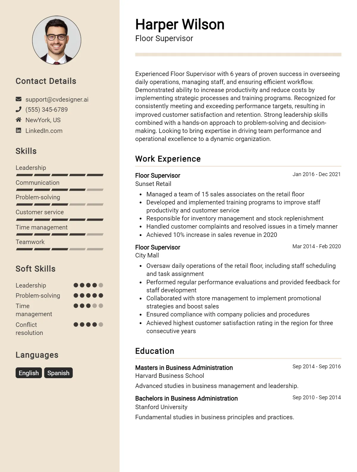 Floor Supervisor CV Example For 2024: Professional CV Templates ...