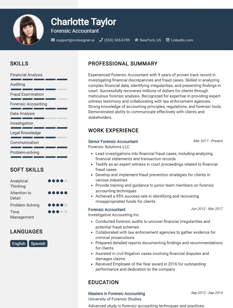 Forensic Accountant CV Example & Templates for 2025