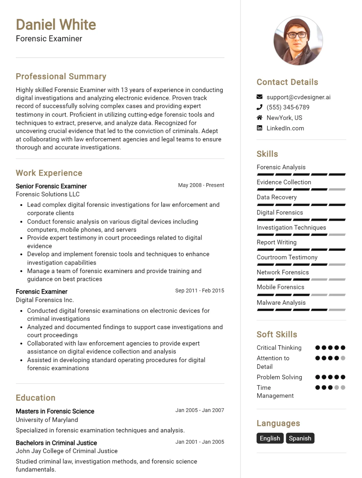 Forensic Examiner CV Example