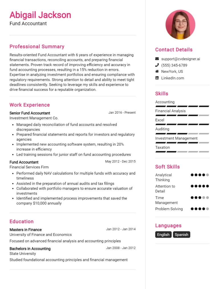 Fund Accountant CV Example & Guide for 2025