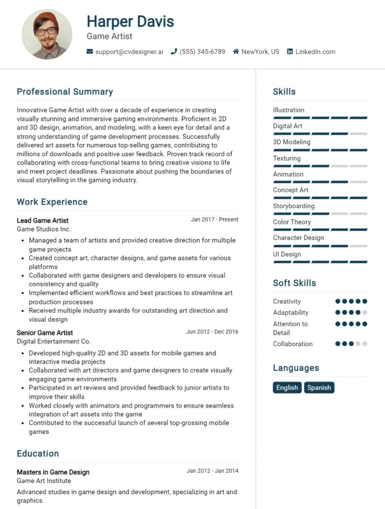 Game Artist CV Example For 2025: Expert Tips & Templates