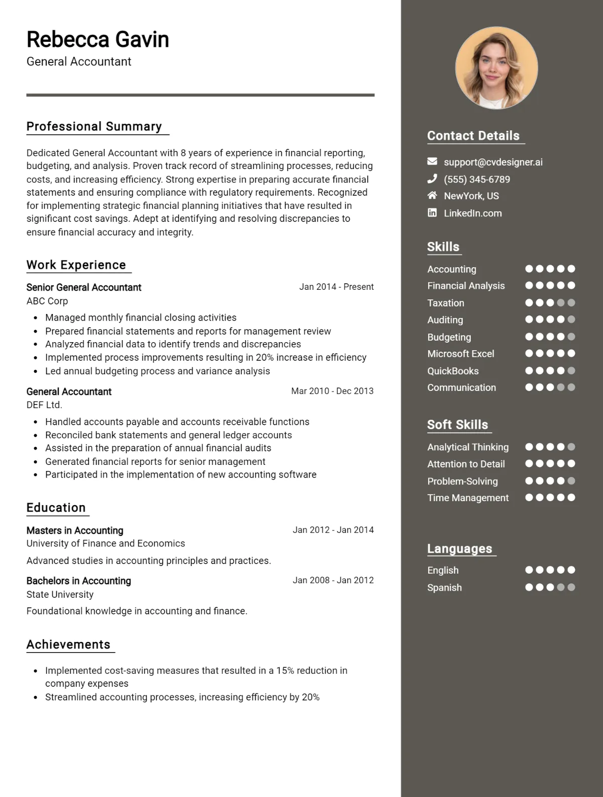 General Accountant CV Example