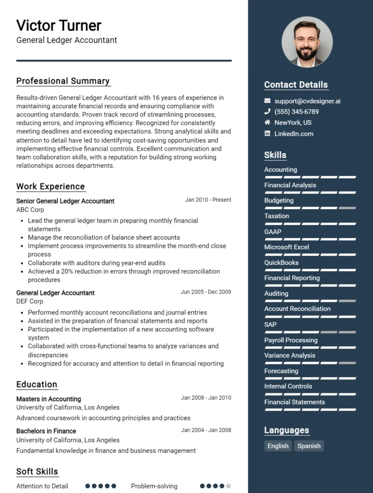 General Ledger Accountant CV Example for 2025
