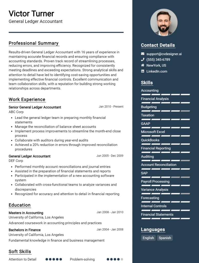 General Ledger Accountant CV Example