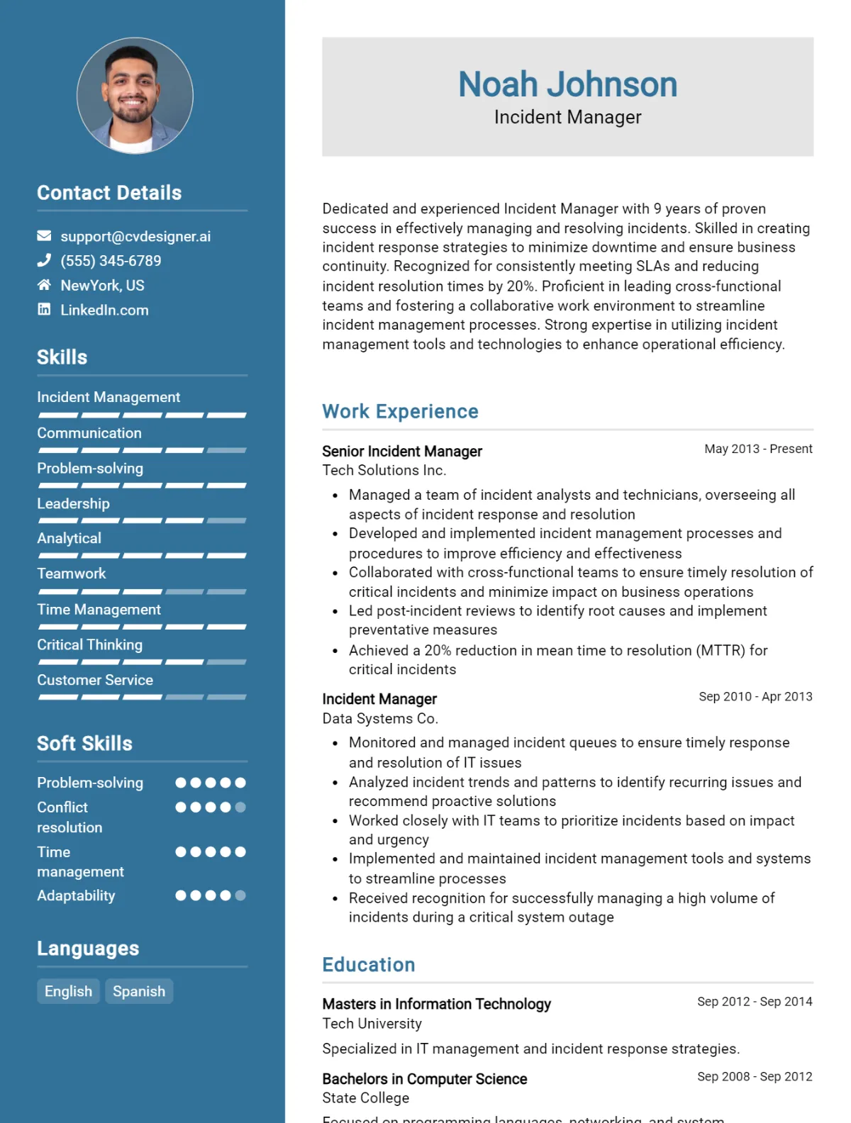 Incident Manager CV Example