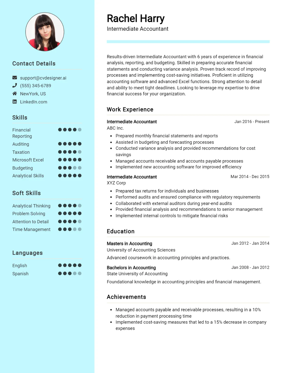 Intermediate Accountant CV Example