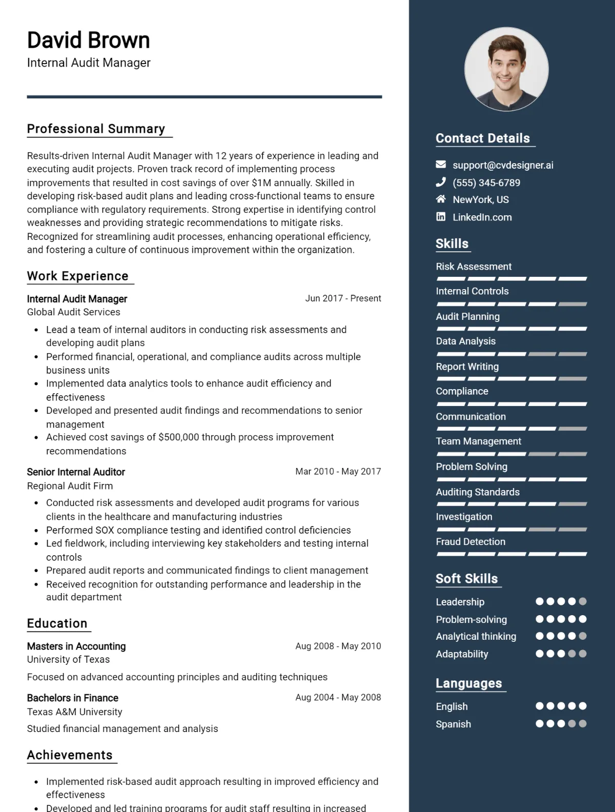 Internal Audit Manager CV Example