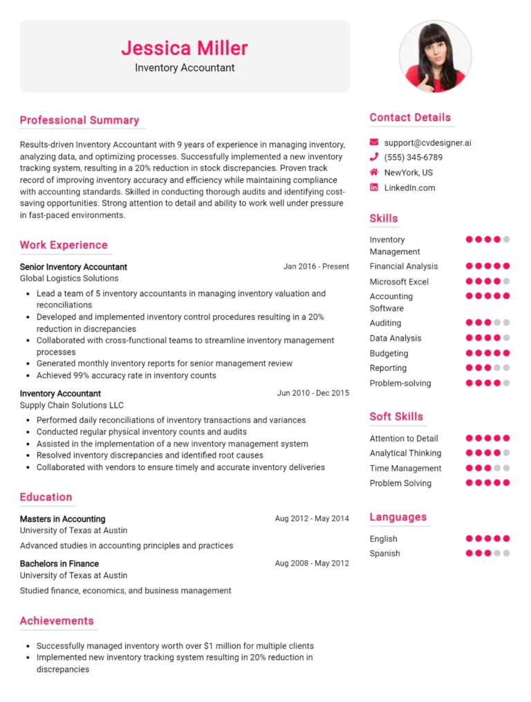 Inventory Accountant CV Example For 2025: Best Tips & Templates