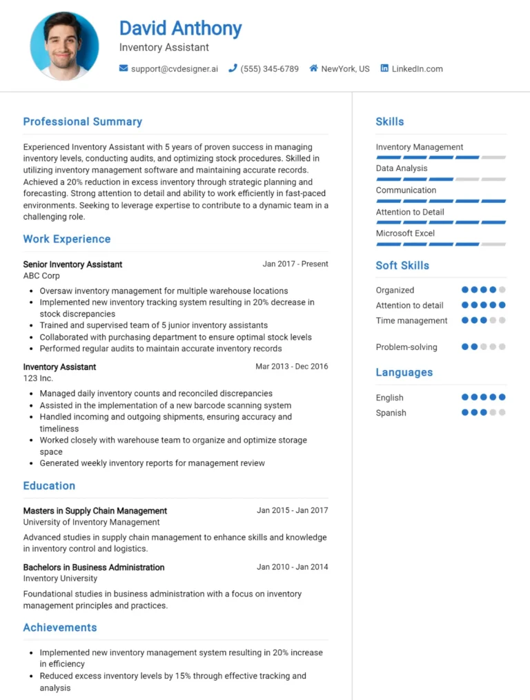 14 Inventory Assistant CV Examples And Templates For 2025