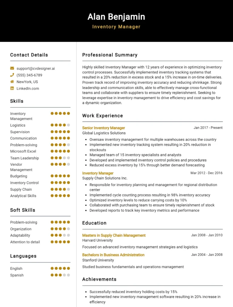 12 Inventory Manager CV Examples And Free Templates For 2025