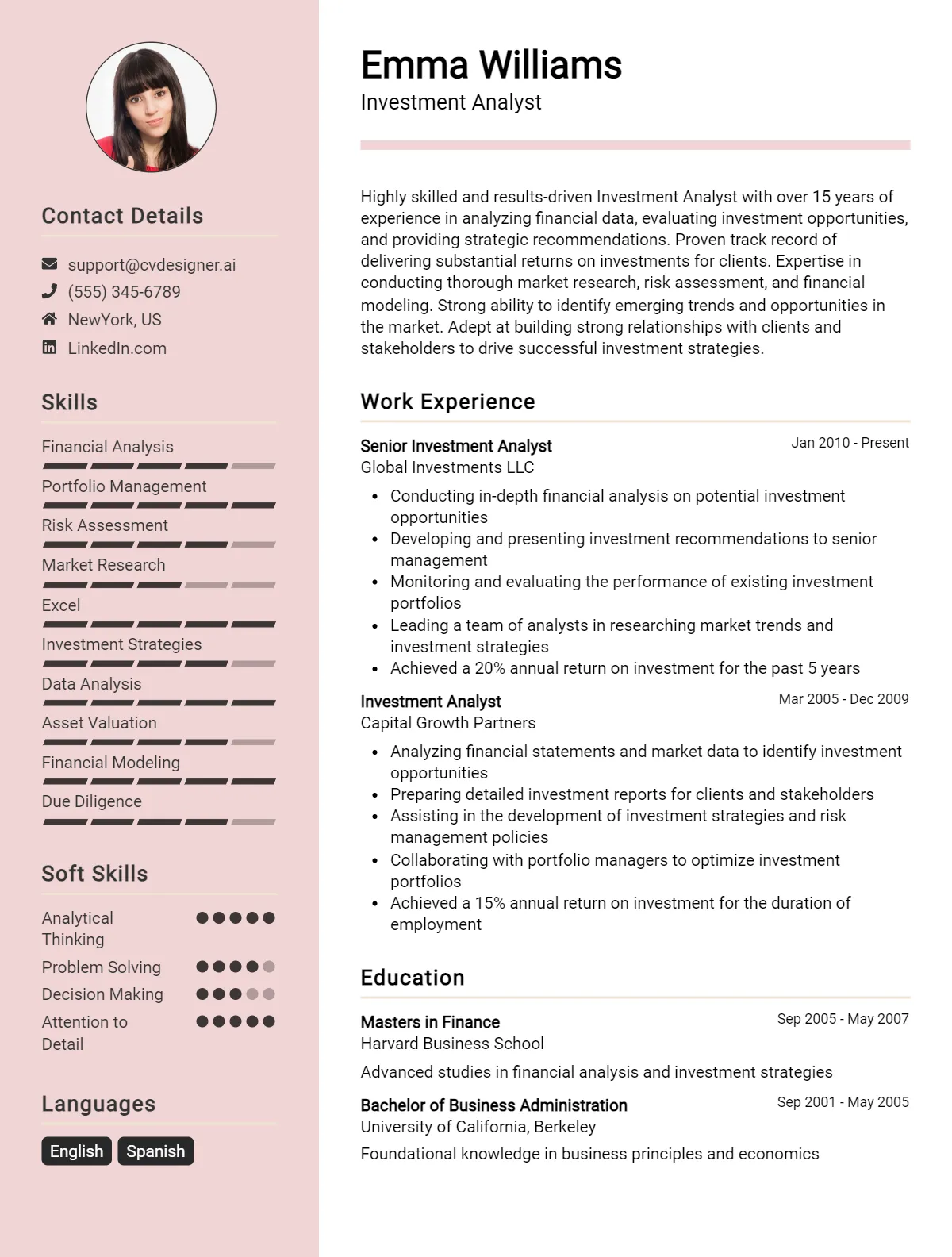 Investment Analyst CV Example