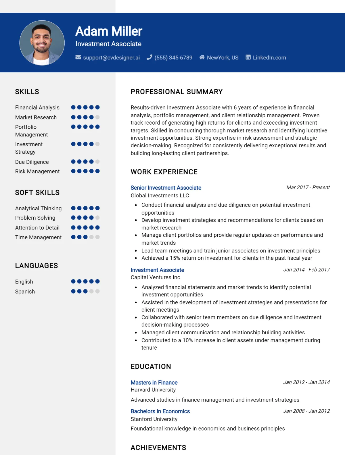 Investment Associate CV Example