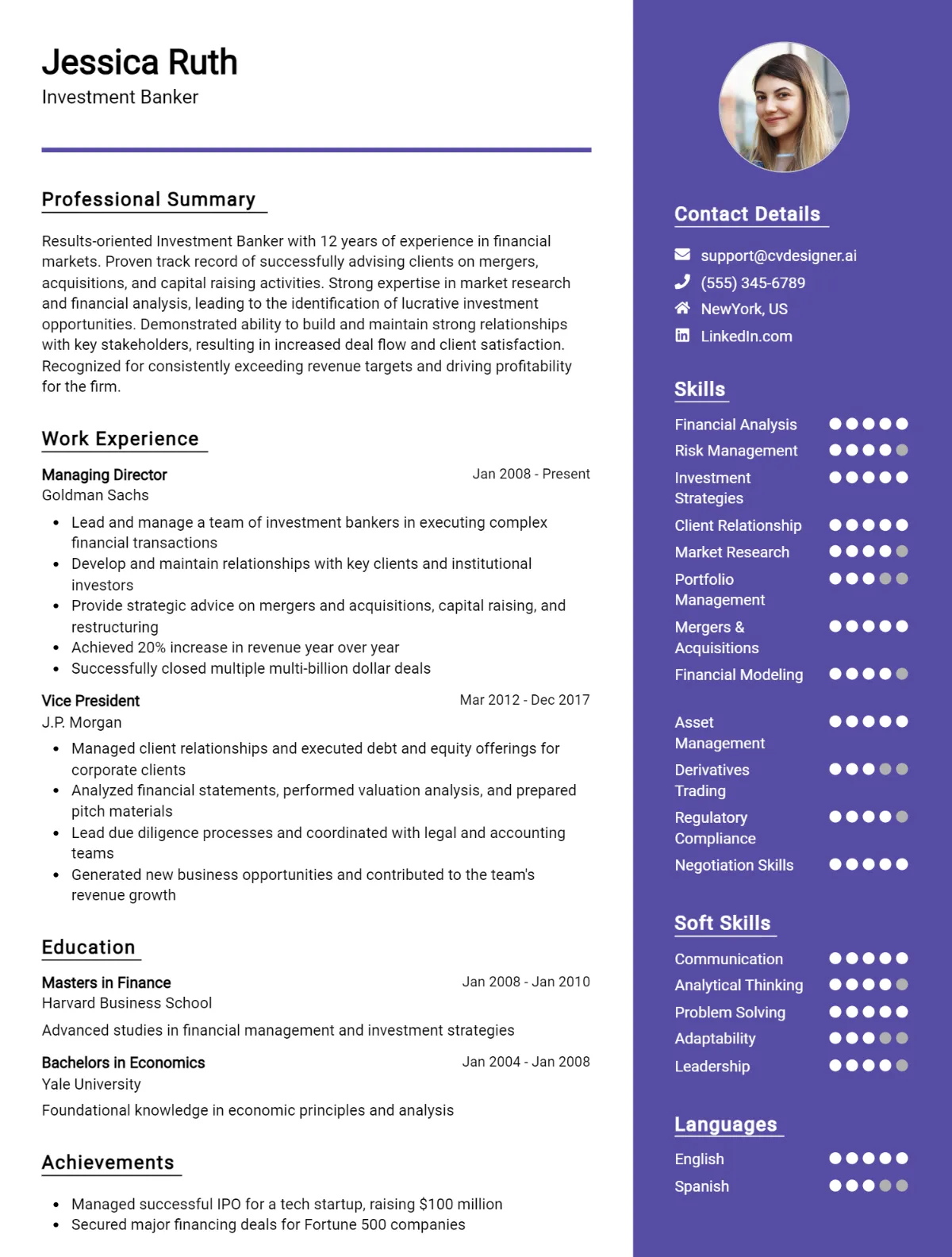 Investment Banker CV Example