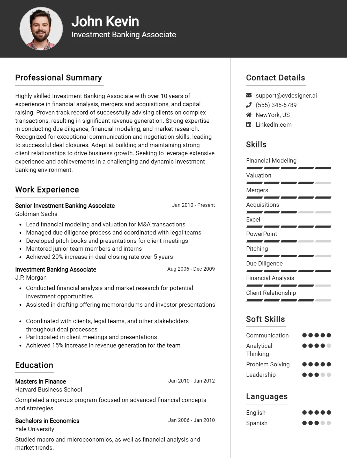 Investment Banking Associate CV Example