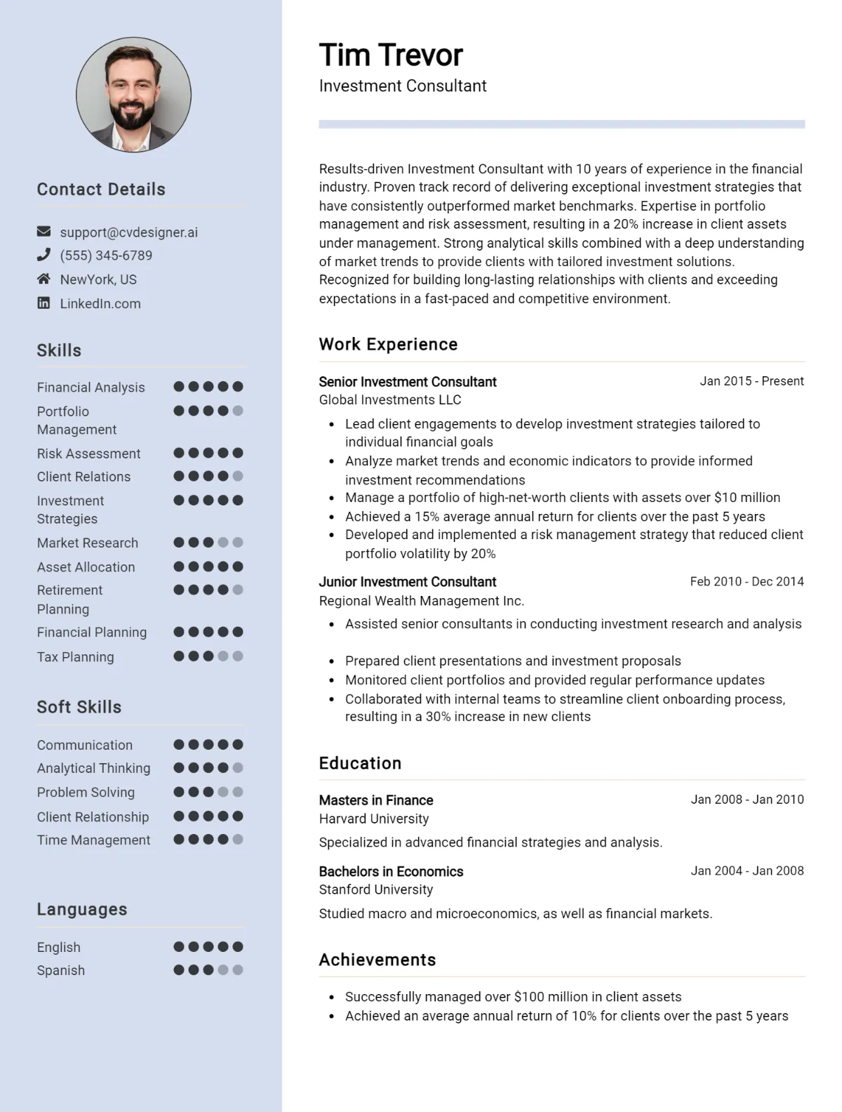 Investment Consultant CV Example