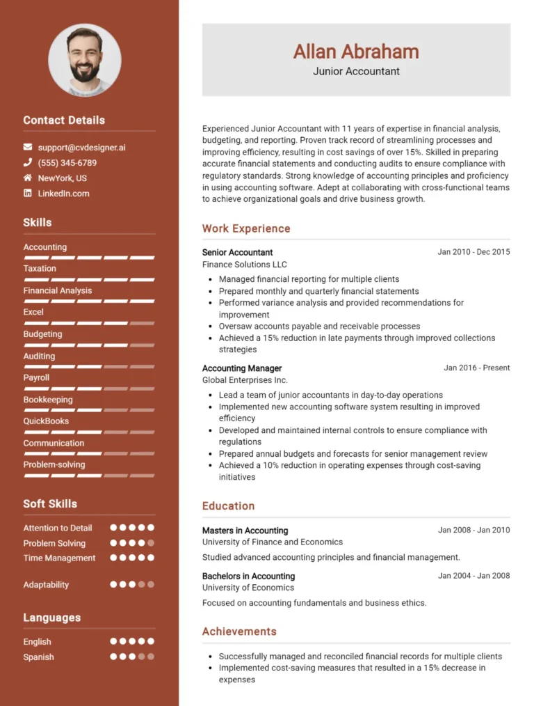 Junior Accountant CV Example For 2025: Free Templates & Advice