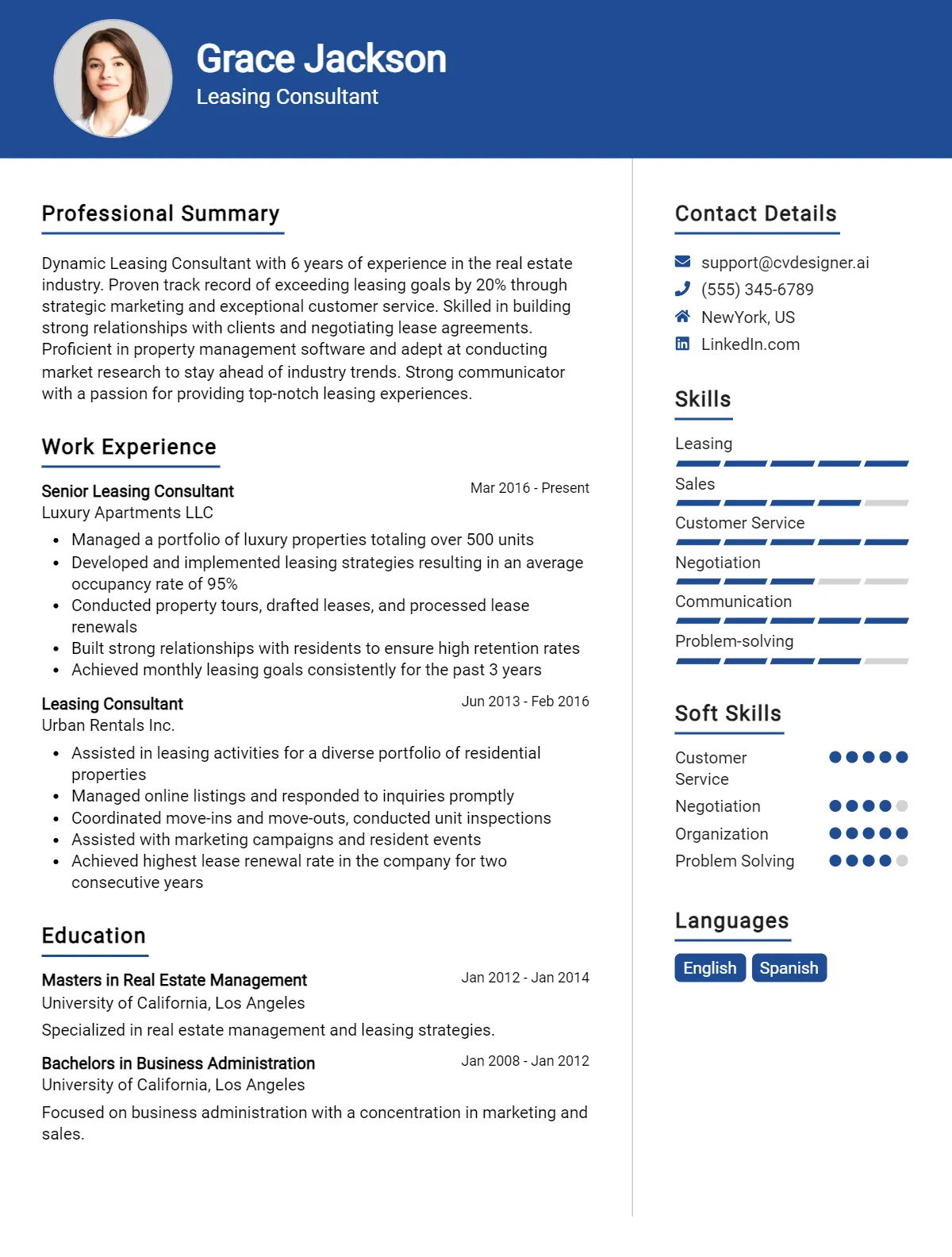 Leasing Consultant CV Example