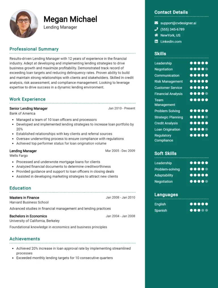 Lending Manager CV Example For 2025: How to Craft a Winning CV