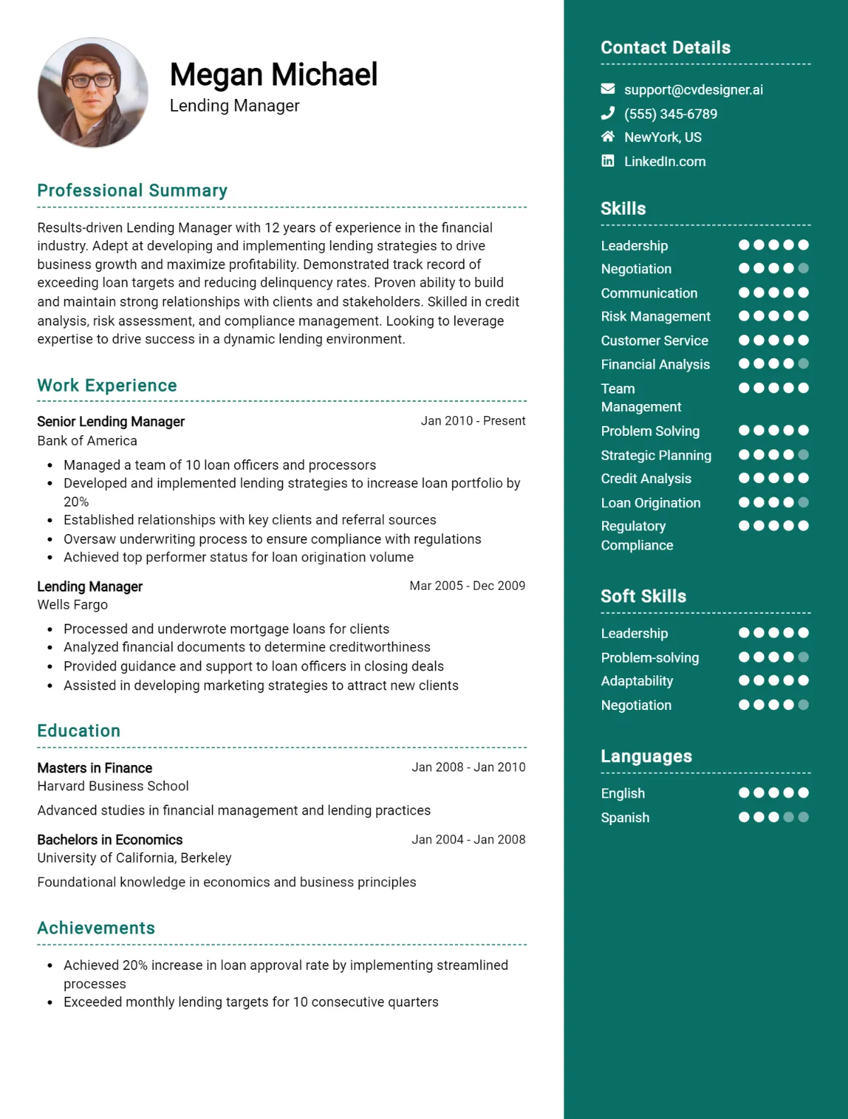 Lending Manager CV Example