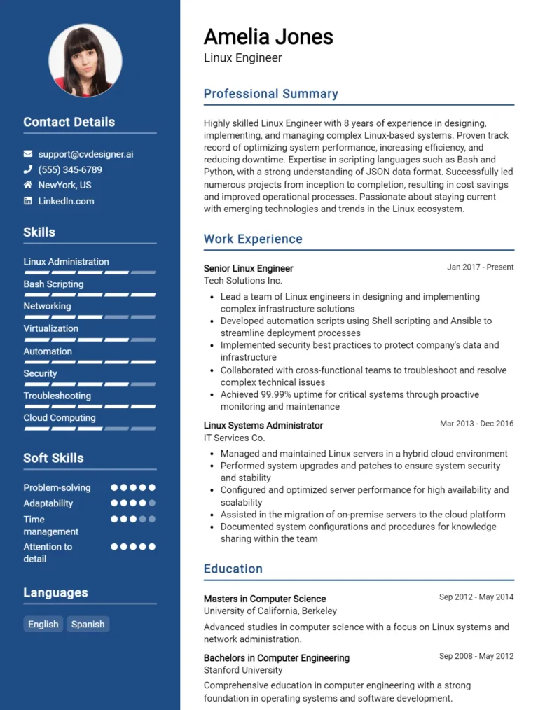 Linux Engineer CV Example For 2025: Best Tips & Templates