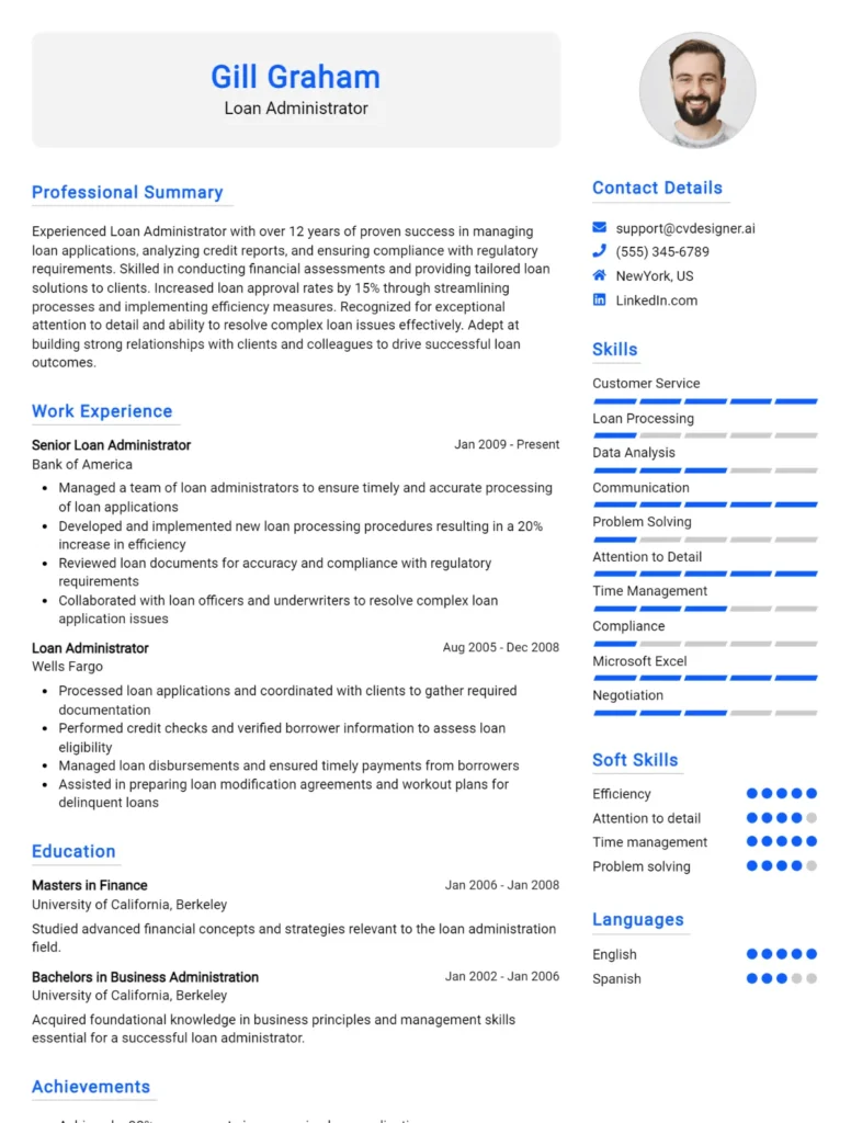 Loan Administrator CV Example