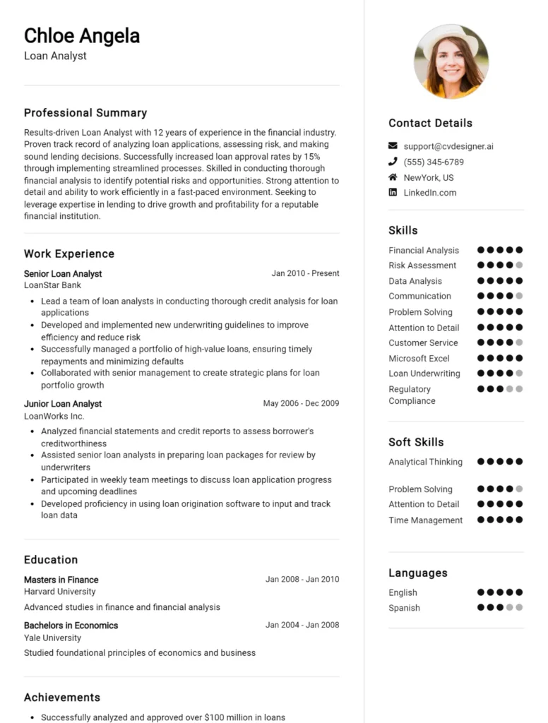 Loan Analyst CV Example