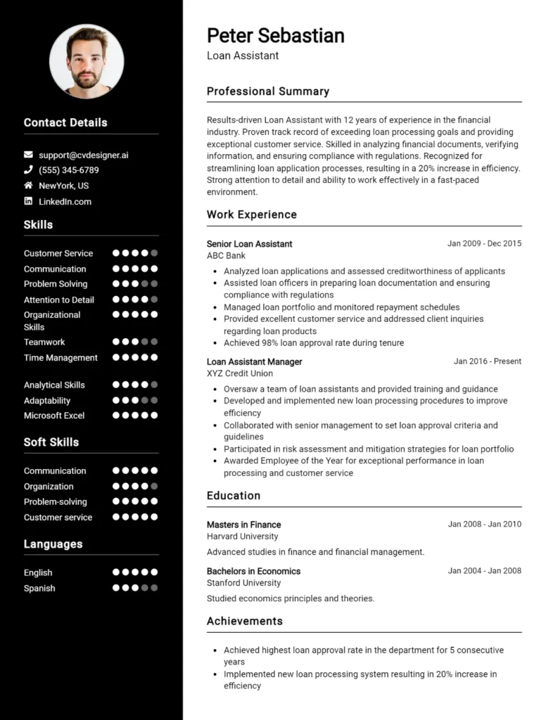 Loan Assistant Resume Example