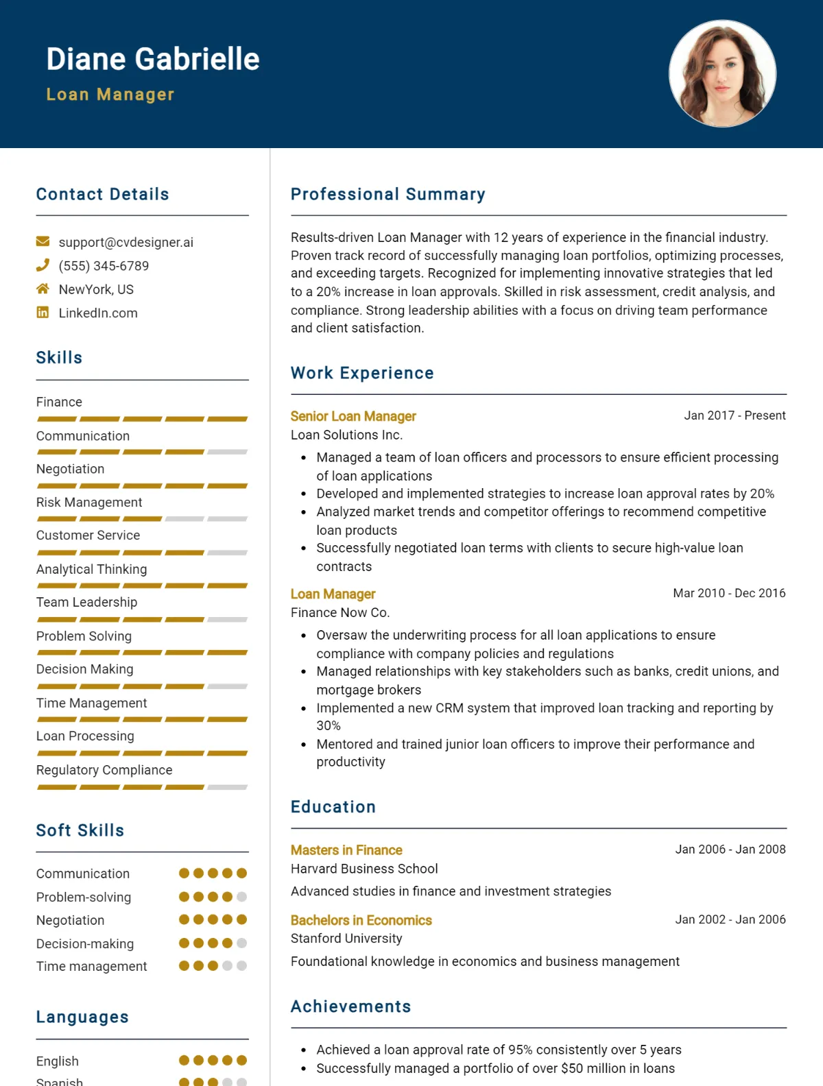 Loan Manager CV Example