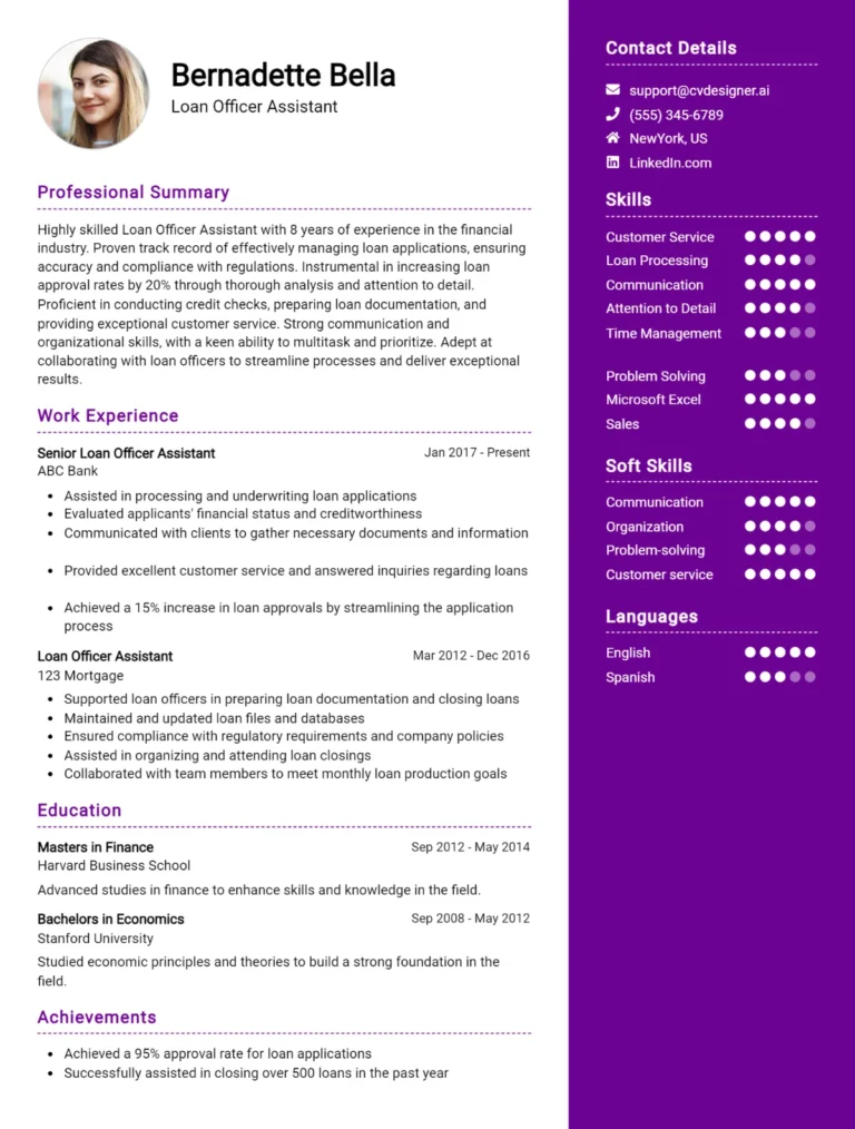 Loan Officer Assistant CV Example For 2025: Proven Tips & Templates