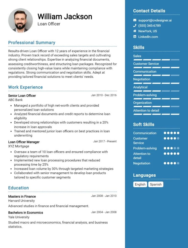 Loan Officer CV Example & Templates for 2025