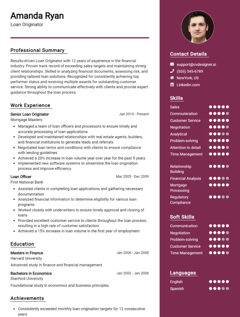Loan Originator CV Example For 2025: Tips & Templates