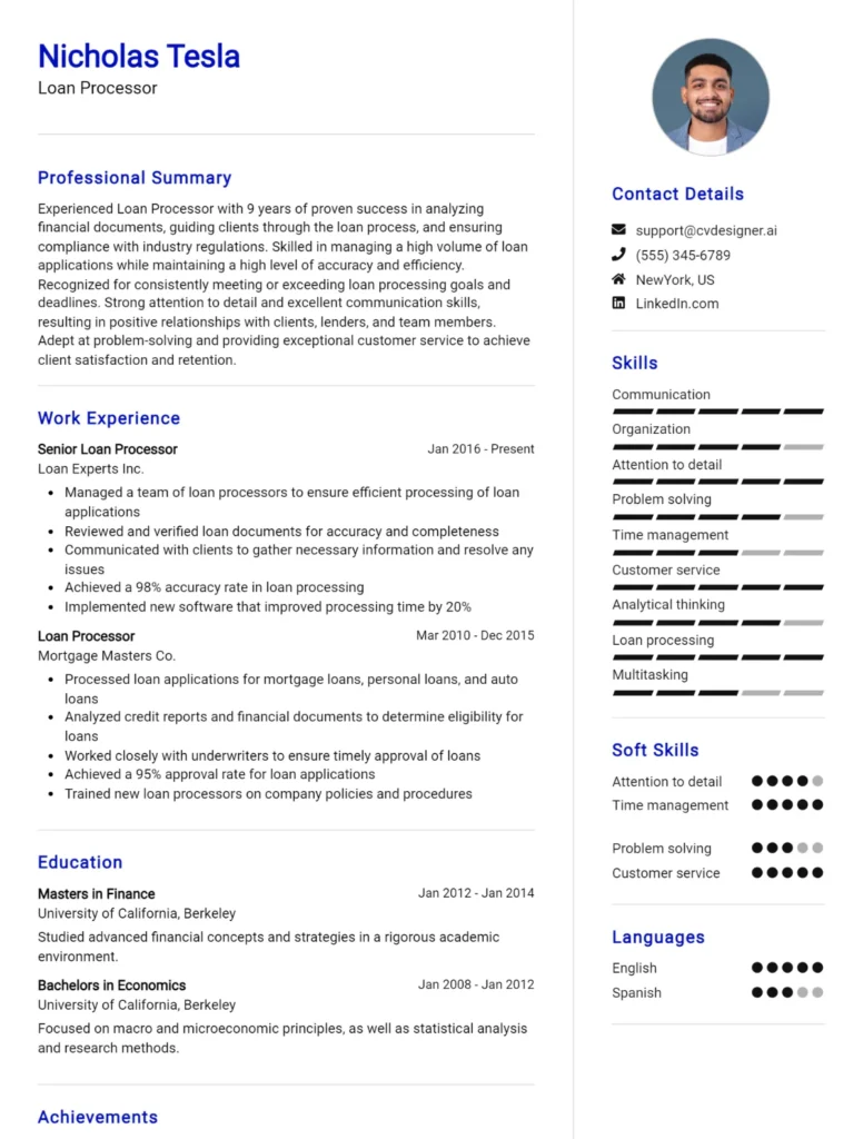 Loan Processor CV Example