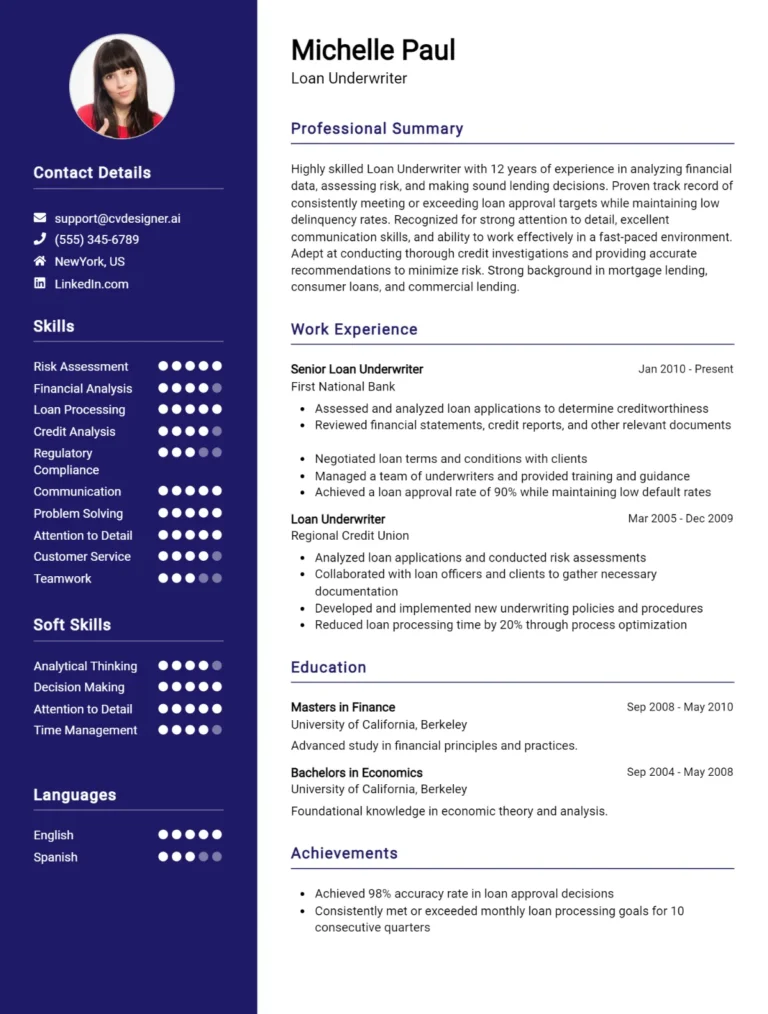 Loan Underwriter CV Example For 2025: Top CV Skills
