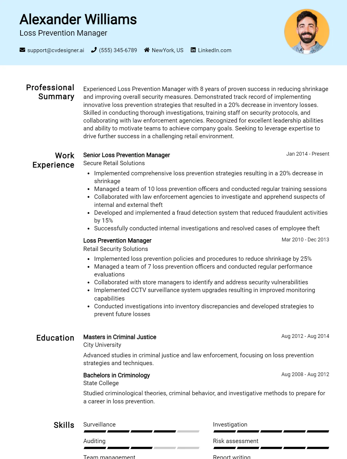 Loss Prevention Manager CV Example